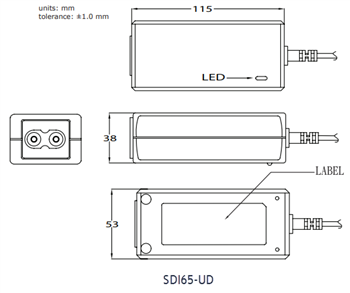 Mechanical Drawing - CUI Inc SDI65 AC-DC Power Supplies