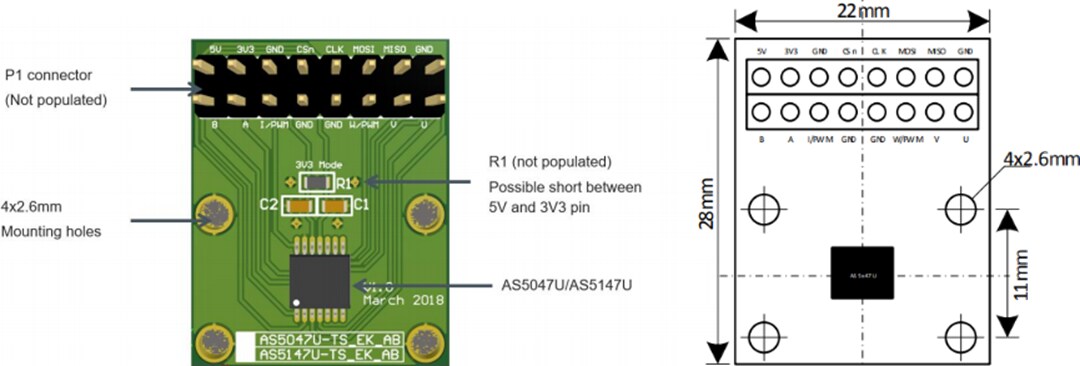 Mechanical Drawing - ams OSRAM AS5x47U Adapter Board