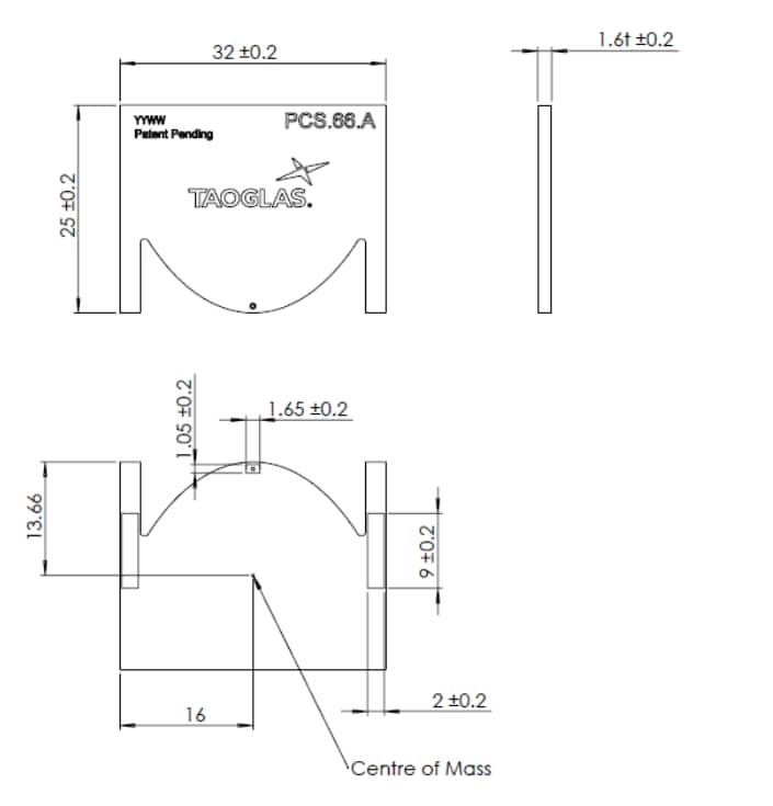 Mechanical Drawing - Taoglas PCS.66.A LTE/Cellular/5G Antenna