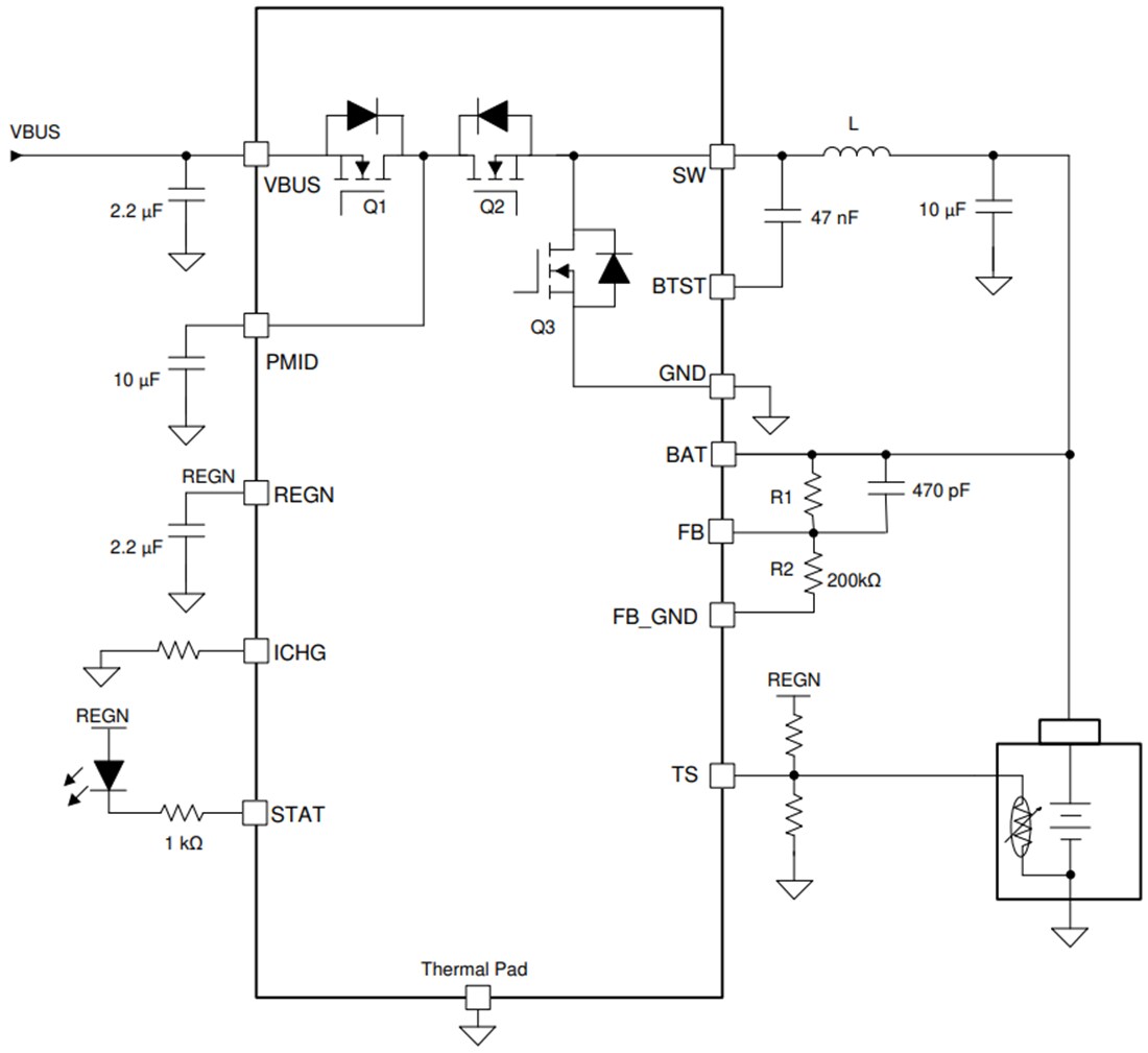 Application Circuit Diagram - Texas Instruments bq25306 1-2 Cell Buck Battery Charger