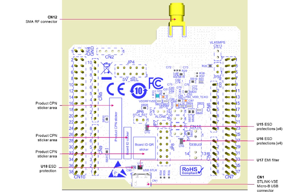 Mechanical Drawing - STMicroelectronics STM32WL Nucleo-64 Board (NUCLEO-WL55JC)