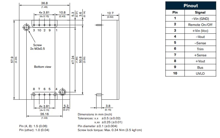 Mechanical Drawing - TRACO Power TEP 40/60UIR 12:1 Input Range DC/DC Converters