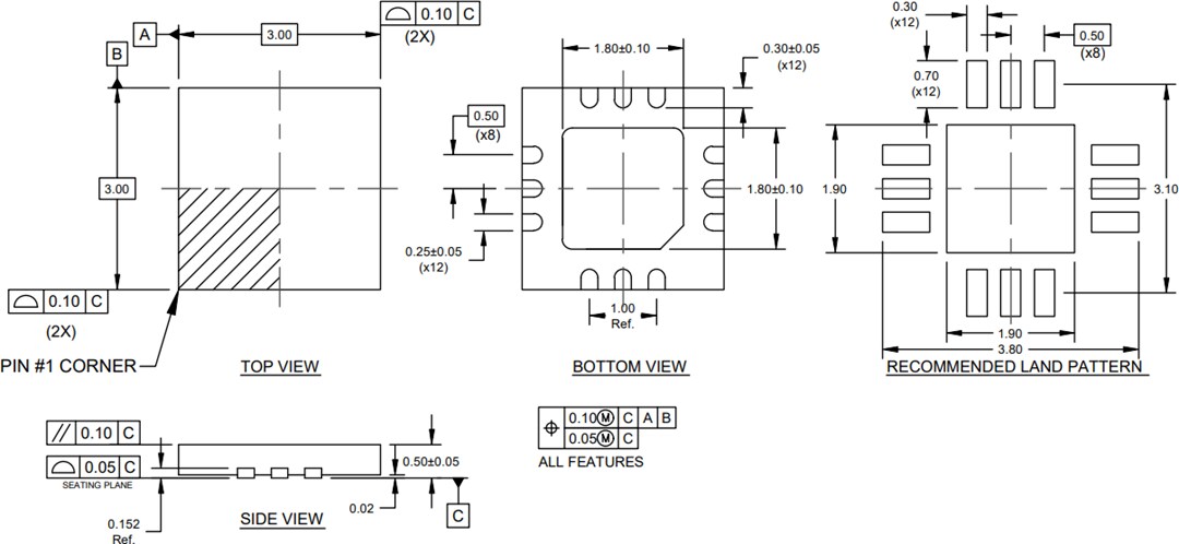 Mechanical Drawing - pSemi PE45140, PE45361, PE45450 UltraCMOS Power Limiters