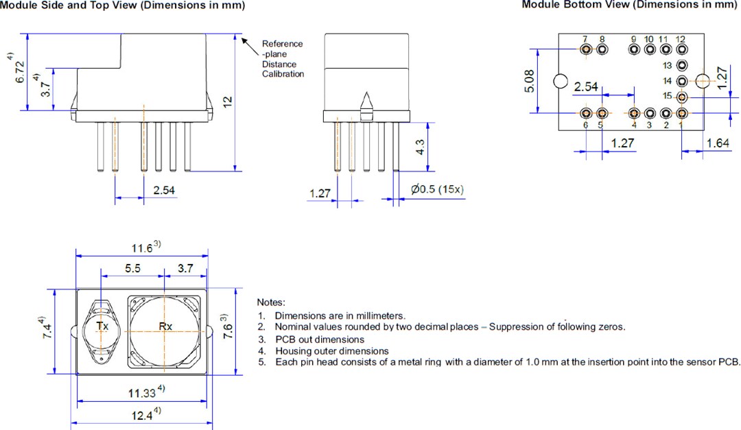 Mechanical Drawing - Broadcom AFBR-S50MV85I Time-of-Flight Sensor Module