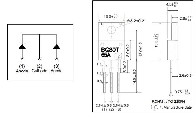Mechanical Drawing - ROHM Semiconductor RBQxx65ANZ Low IR Schottky Barrier Diodes