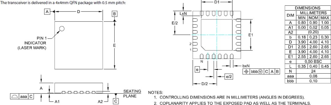 Mechanical Drawing - Semtech LoRa Smart Home™ LLCC68 RF Transceiver