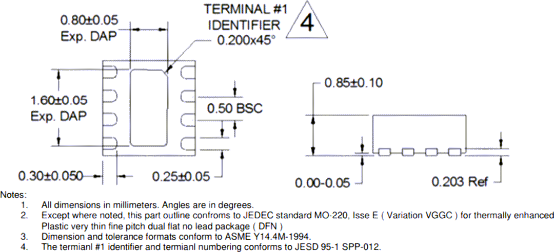 Mechanical Drawing - Qorvo QPL7433 45MHz to 3.3GHz Low Noise Amplifier