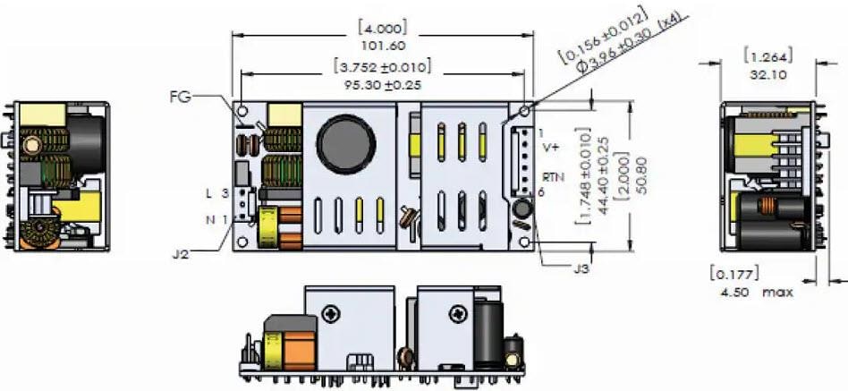 Mechanical Drawing - Advanced Energy / SL Power SLB125 125W Single-Output Power Supplies