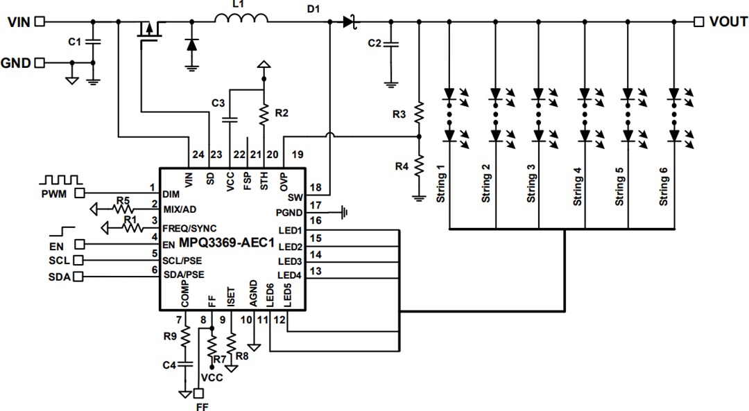 Monolithic Power Systems (MPS) MPQ3369-AEC1 6-Channel Boost WLED Drivers