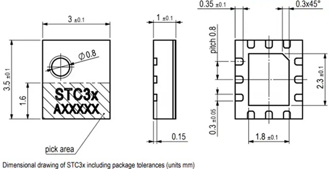 Mechanical Drawing - Sensirion STC31-C Thermal Conductivity Sensor for CO2