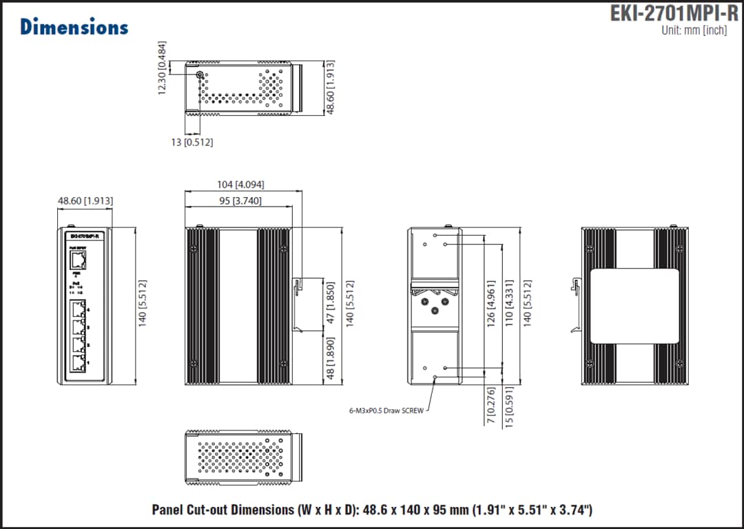 Mechanical Drawing - Advantech EKI-2701MPI Injector & EKI-2701MPI-R Extender