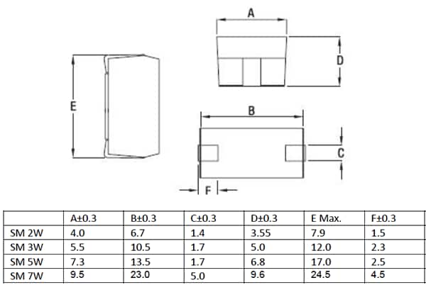 Mechanical Drawing - TE Connectivity SM Metal Film Molded SMD Power Resistors