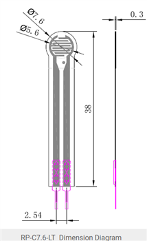 Mechanical Drawing - DFRobot RP Series Thin Film Pressure Sensors