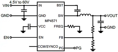 Application Circuit Diagram - Monolithic Power Systems (MPS) MP4571 High-Efficiency Synchronous Buck Converters