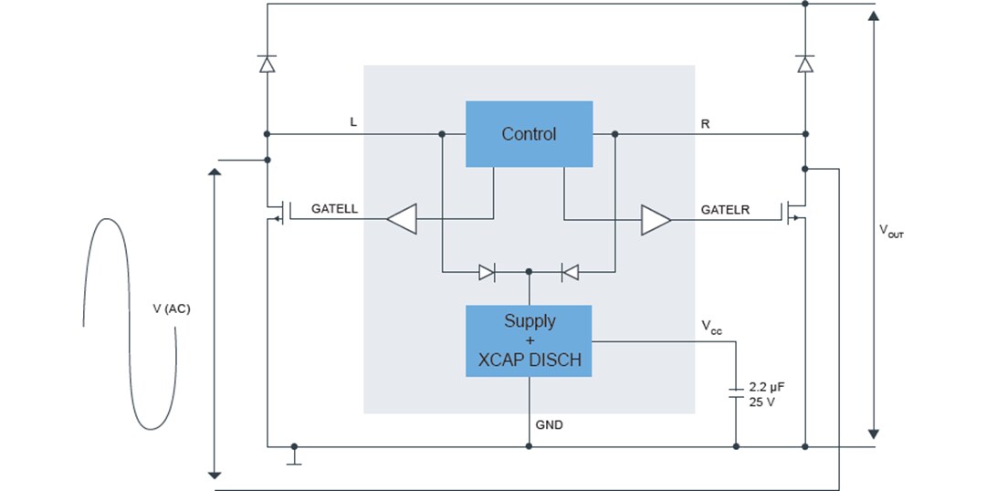 Application Circuit Diagram - NXP Semiconductors TEA2206T Active Bridge Rectifier Controller