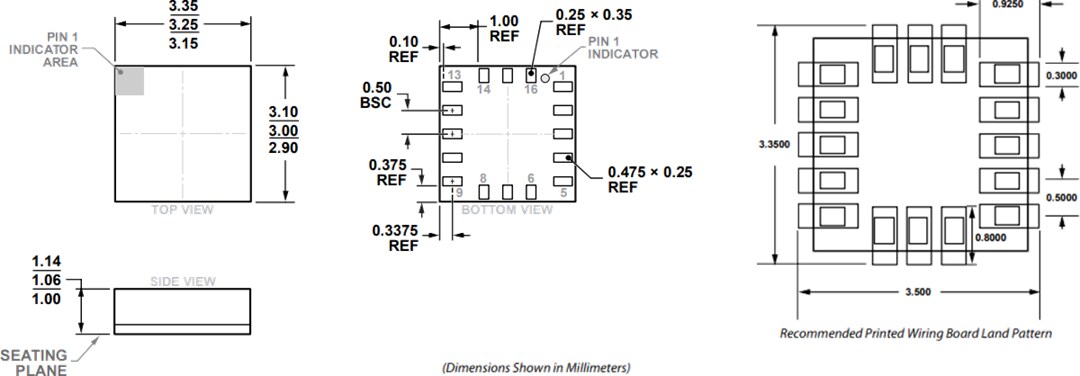 Mechanical Drawing - Analog Devices Inc. ADXL373 Micropower 3-Axis MEMS Accelerometer