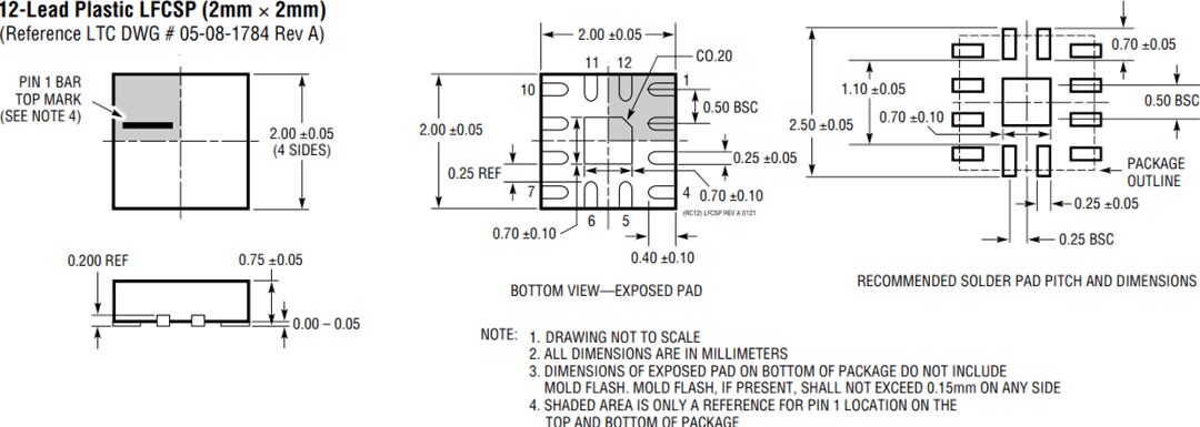 Mechanical Drawing - Analog Devices Inc. LTC3337 Primary Battery State of Health Monitor