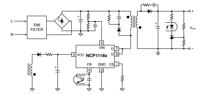 Application Circuit Diagram - onsemi NCP1118x mWSaver® Integrated Power Switchers