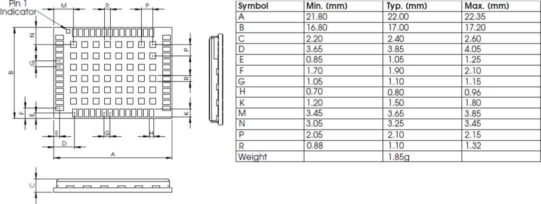 Mechanical Drawing - u-blox ZED-F9P	GNSS Module