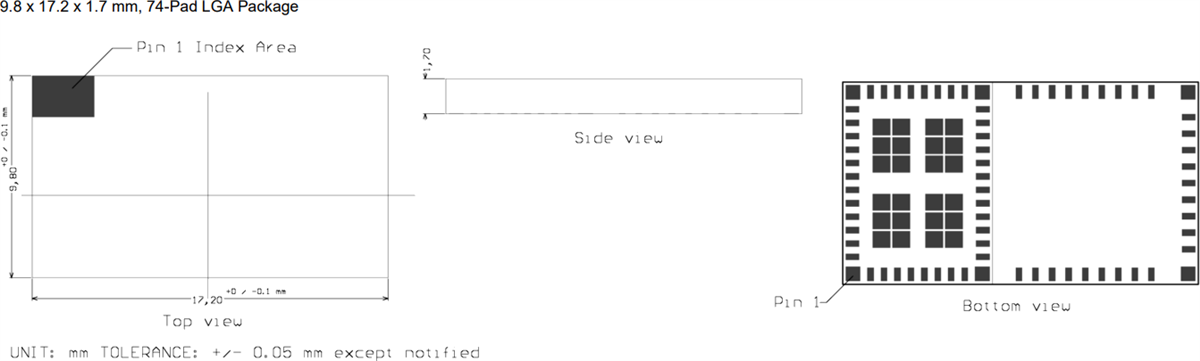 Mechanical Drawing - Insight SiP ISP4520 Series Smart LoRa® & BLE 5 Module
