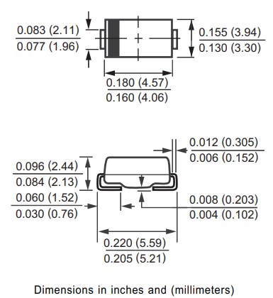 Mechanical Drawing - Rectron P6FMBJ Surface Mount TVS Diodes