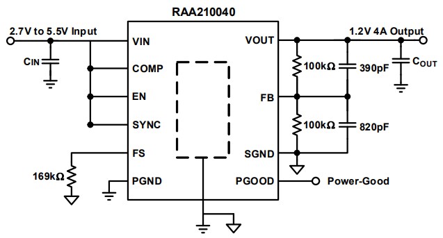 Application Circuit Diagram - Renesas Electronics RAA210040 Step-Down DC/DC Mini Modules