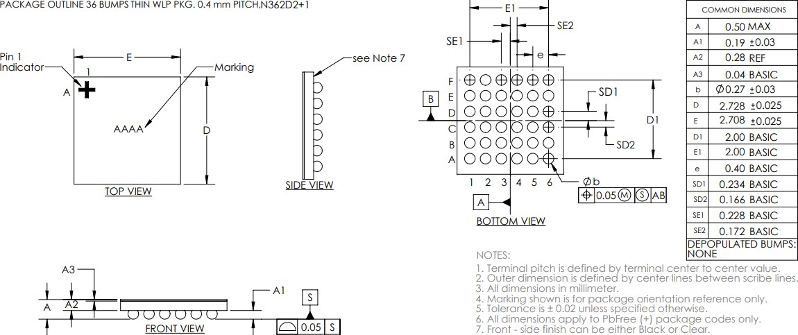 Mechanical Drawing - Analog Devices / Maxim Integrated MAX86176 PPG and ECG Analog Front-End (AFE)