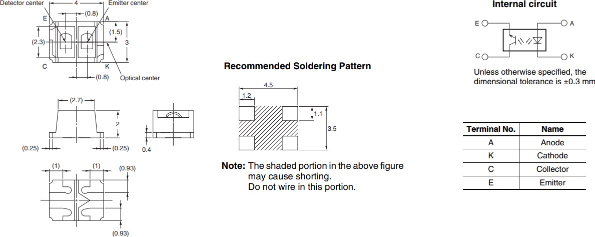 Mechanical Drawing - Omron Electronics EE-SY1201 Reflective PhotoMicroSensor