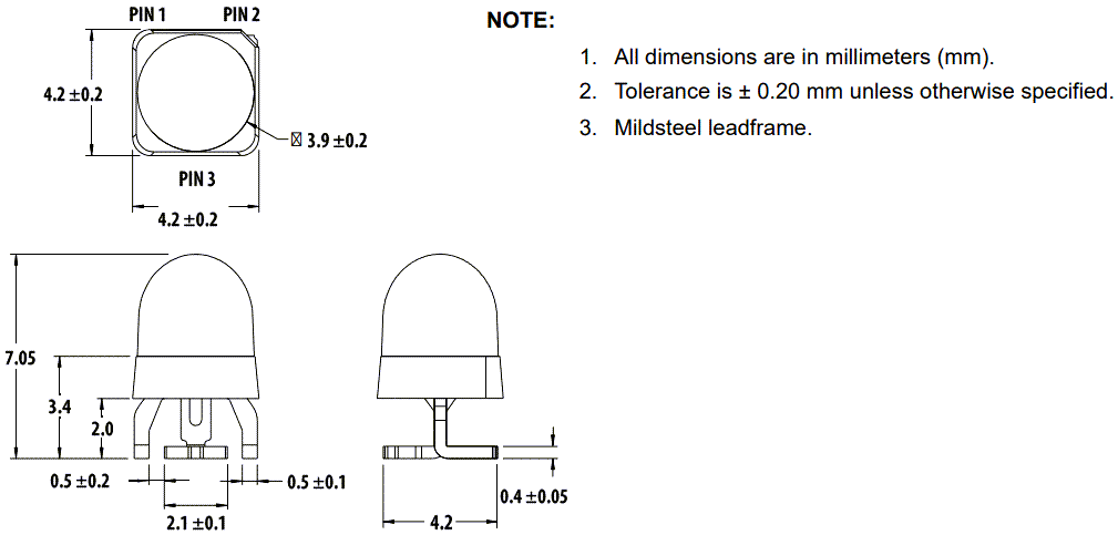 Mechanical Drawing - Broadcom AEMD-CE2L LEDs