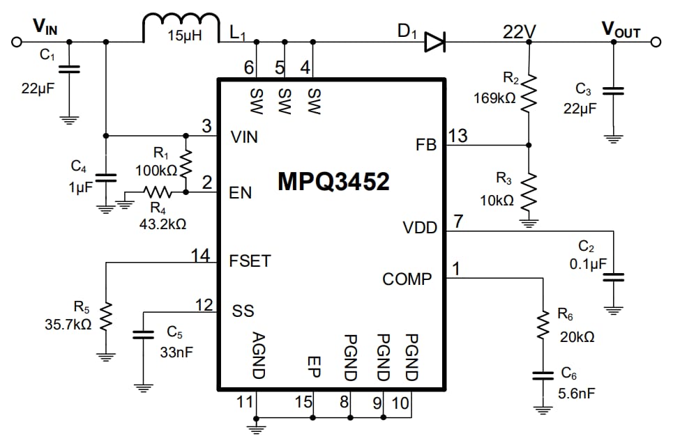 Application Circuit Diagram - Monolithic Power Systems (MPS) MPQ3452 Boost Converters