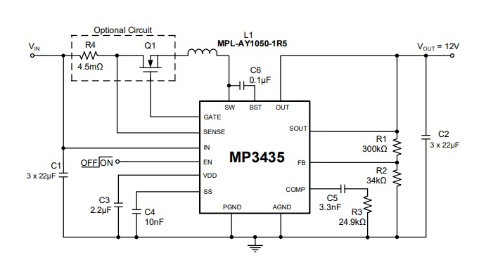 Application Circuit Diagram - Monolithic Power Systems (MPS) MP3435 Synchronous Boost Converters