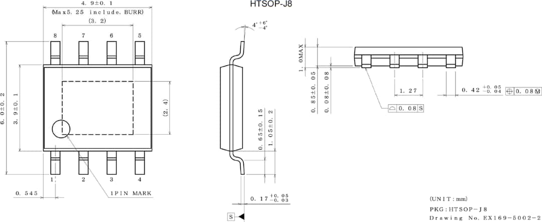 Mechanical Drawing - ROHM Semiconductor BD62130xEFJ 36V DC Brush Motor Drivers