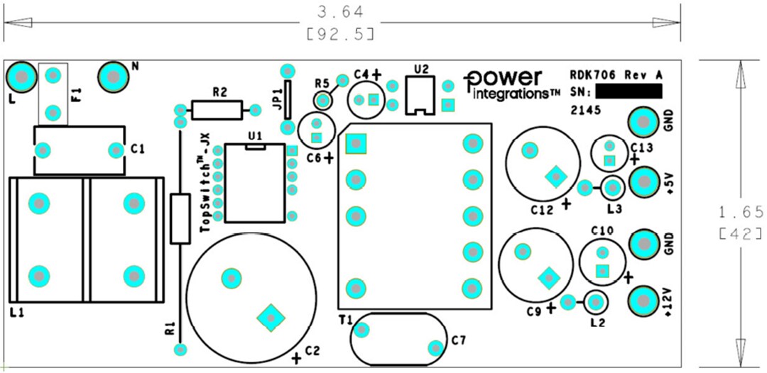 Mechanical Drawing - Power Integrations RDK-706 Reference Design Kit