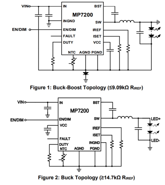 Application Circuit Diagram - Monolithic Power Systems (MPS) MP7200 Synchronous Buck-Boost LED Drivers