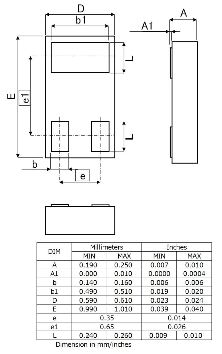 Mechanical Drawing - ROHM Semiconductor RA1C030LD WLCSP MOSFET