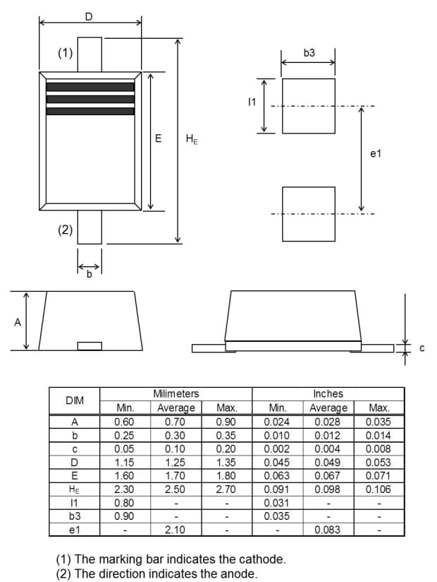 Mechanical Drawing - ROHM Semiconductor 1SS356VMFH Band Switching Diodes