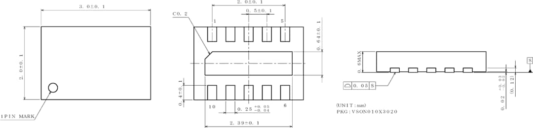 Mechanical Drawing - ROHM Semiconductor BD91N01NUX USB Type-C™ Sink Port Protection IC