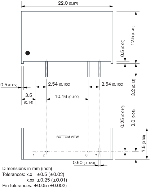 Mechanical Drawing - TRACO Power TRI 1 Series DC/DC Converters