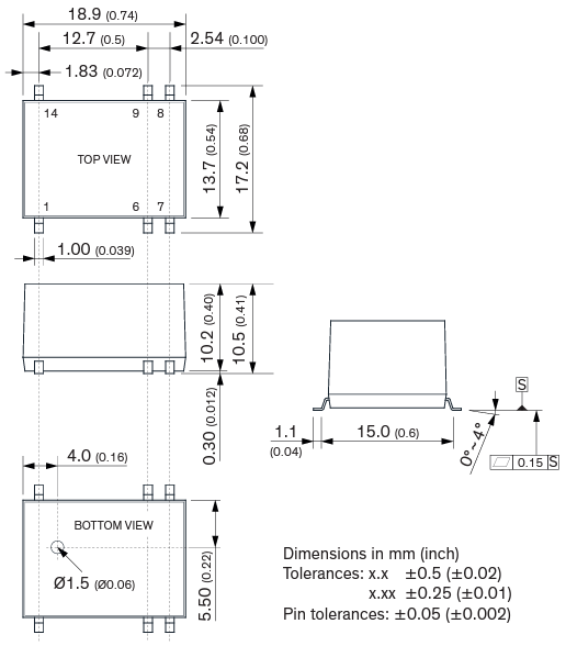 Mechanical Drawing - TRACO Power TRI 1SM 1W DC/DC Converters