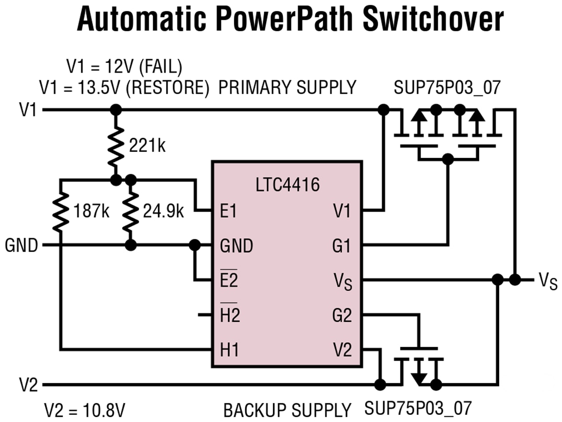 Application Circuit Diagram - Analog Devices Inc. LTC4416/LTC4416-1 Dual PowerPath™ Controllers