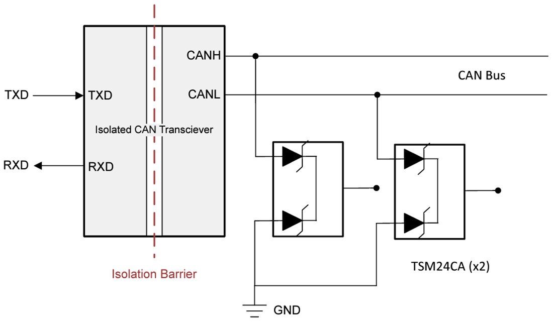 Application Circuit Diagram - Texas Instruments TSM24CA/TSM24CA-Q1 24V Bidirectional TVS Diode