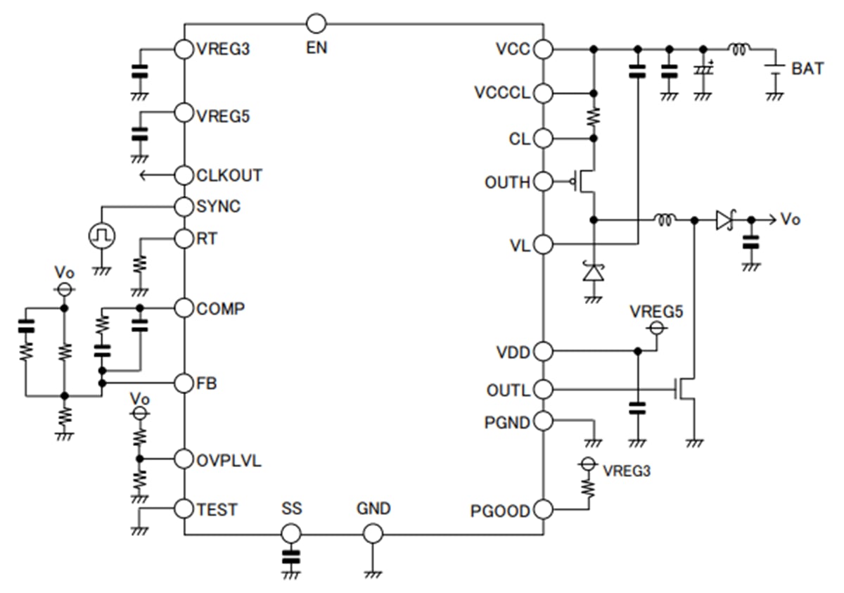 Application Circuit Diagram - ROHM Semiconductor BD9036EFV-C Buck-Boost Switching Regulator