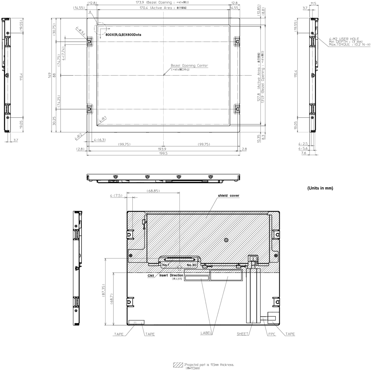 Mechanical Drawing - KYOCERA Display TCG084 8.4-inch SVGA Color TFT LCD Module