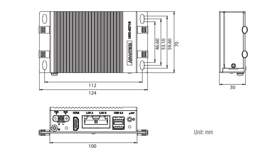 Mechanical Drawing - Advantech ThinManager® Pocket-Size Edge IoT Thin Client