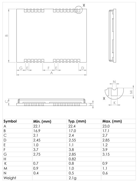 Mechanical Drawing - u-blox LEA-M8T GNSS Timing Modules