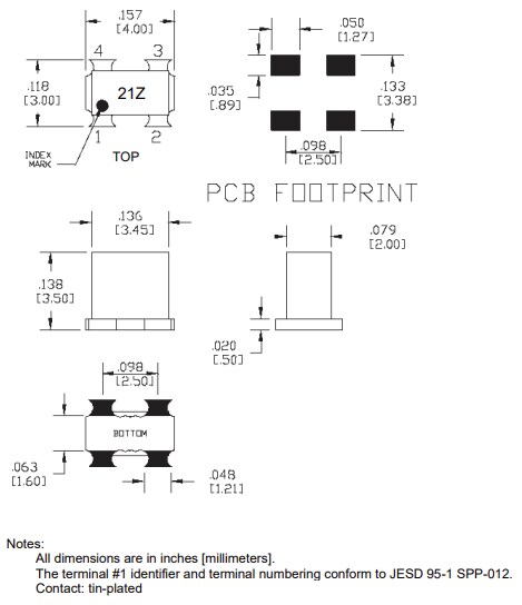 Mechanical Drawing - Qorvo QPP0021 Signal Conditioning Baluns