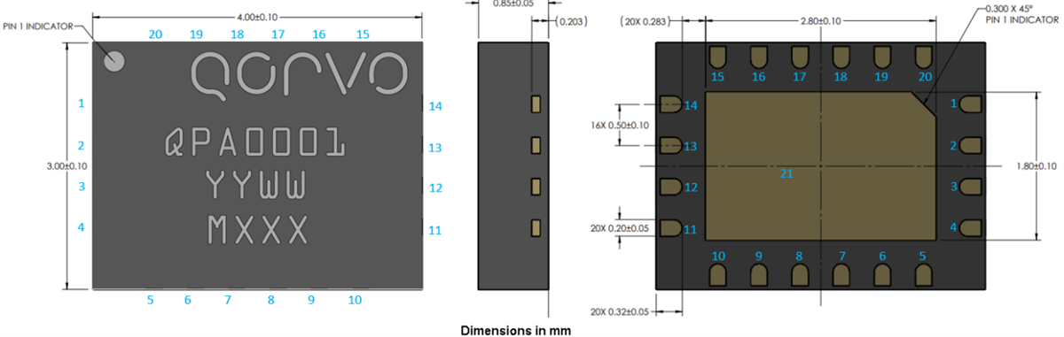 Mechanical Drawing - Qorvo QPA0001 GaN Driver Amplifiers