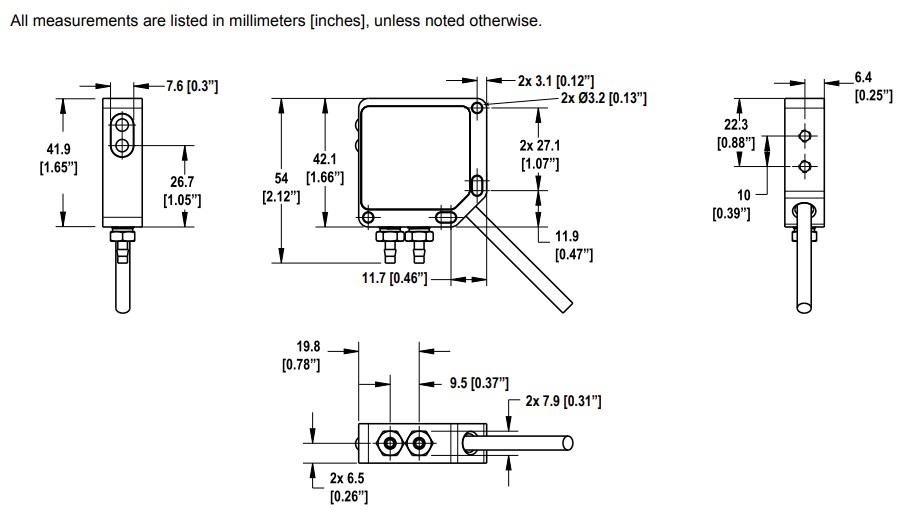 Mechanical Drawing - Banner Engineering QM42-DPSx-2Q Differential Pressure Sensors