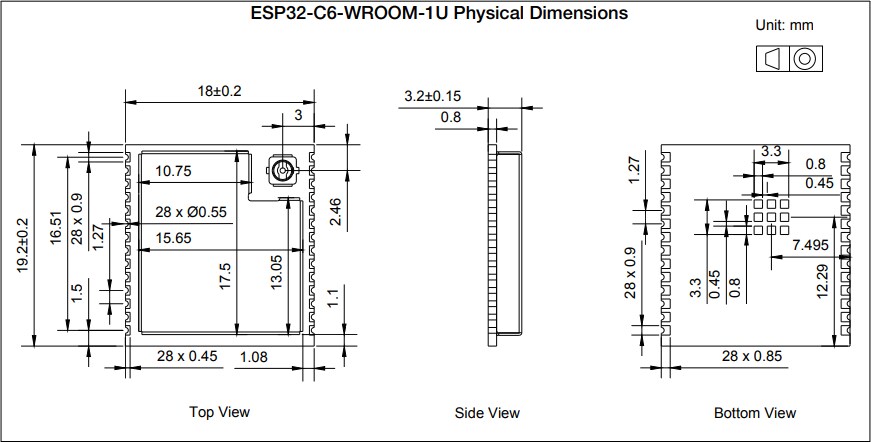 Mechanical Drawing - Espressif Systems ESP32-C6-WROOM-1 Multiprotocol Modules