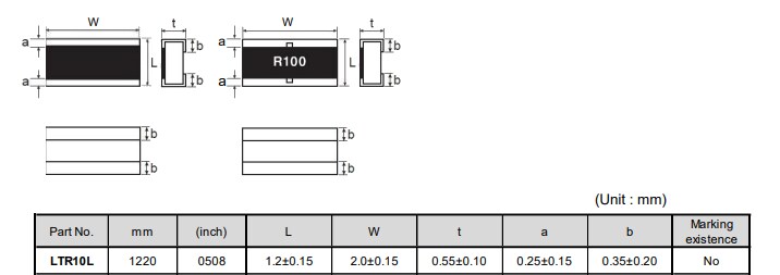 Mechanical Drawing - ROHM Semiconductor LTR High Power Thick Film Shunt Resistor